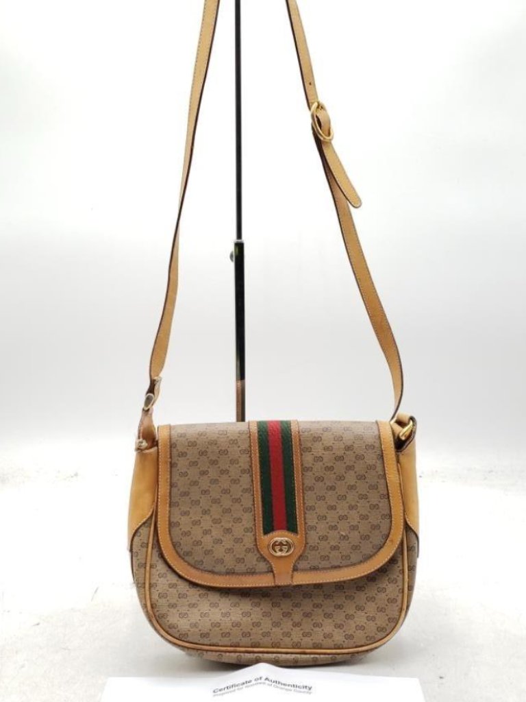 Gucci Vintage Sherry Line Gg Web Pvc Canvas Leather Browns Crossbody